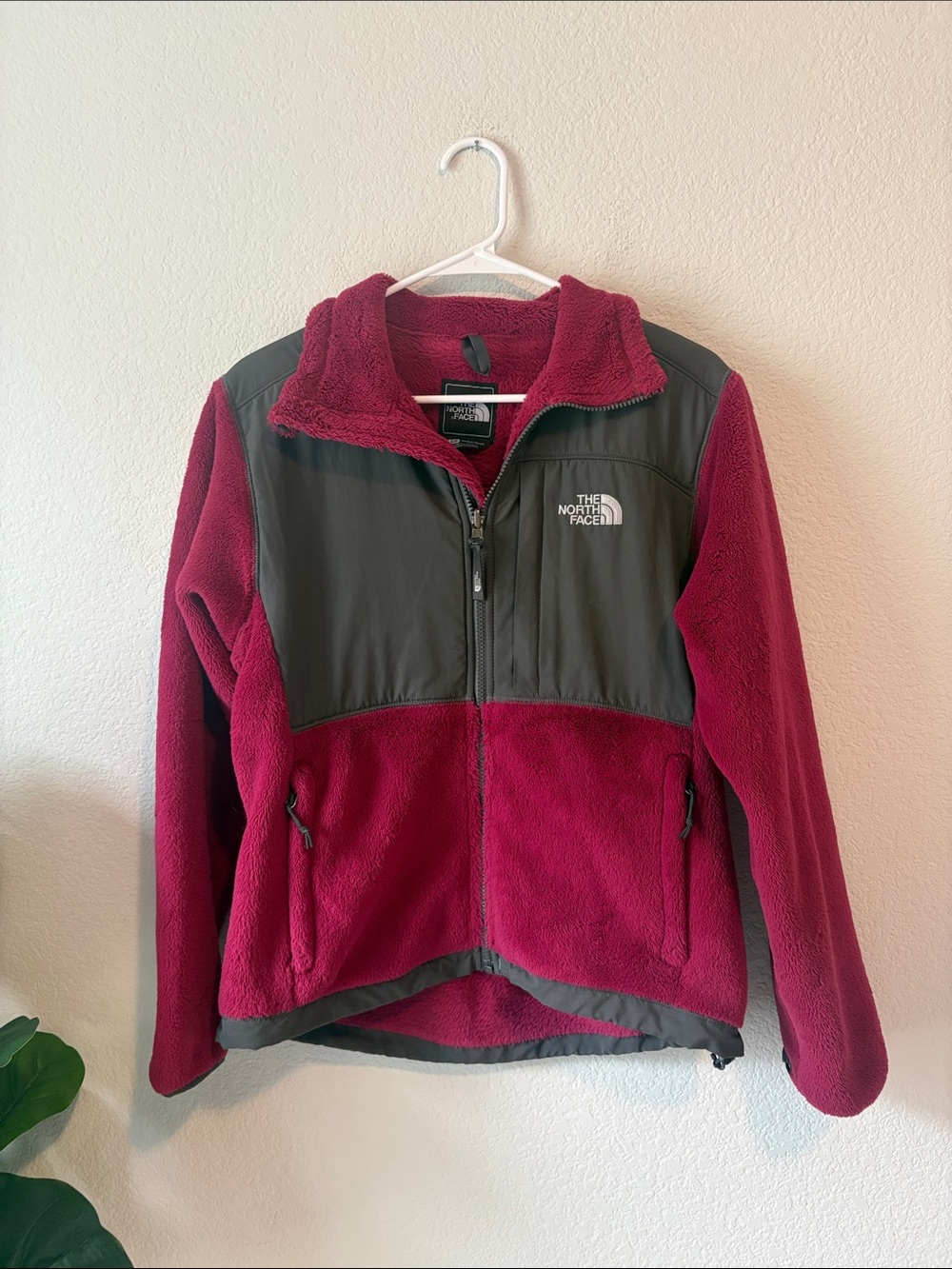 The North Face Denali raspberry and dark gray Teddy Fleece Jacket